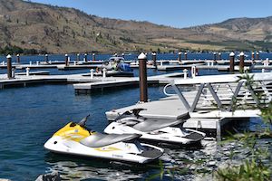 jet skis and boat docks at Lake Chelan